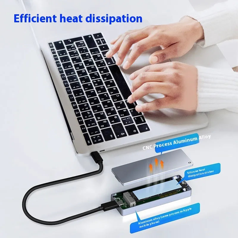 Aluminium M.2 SSD enclosure for Type-C laptops with installation toolkit and phone screen protector