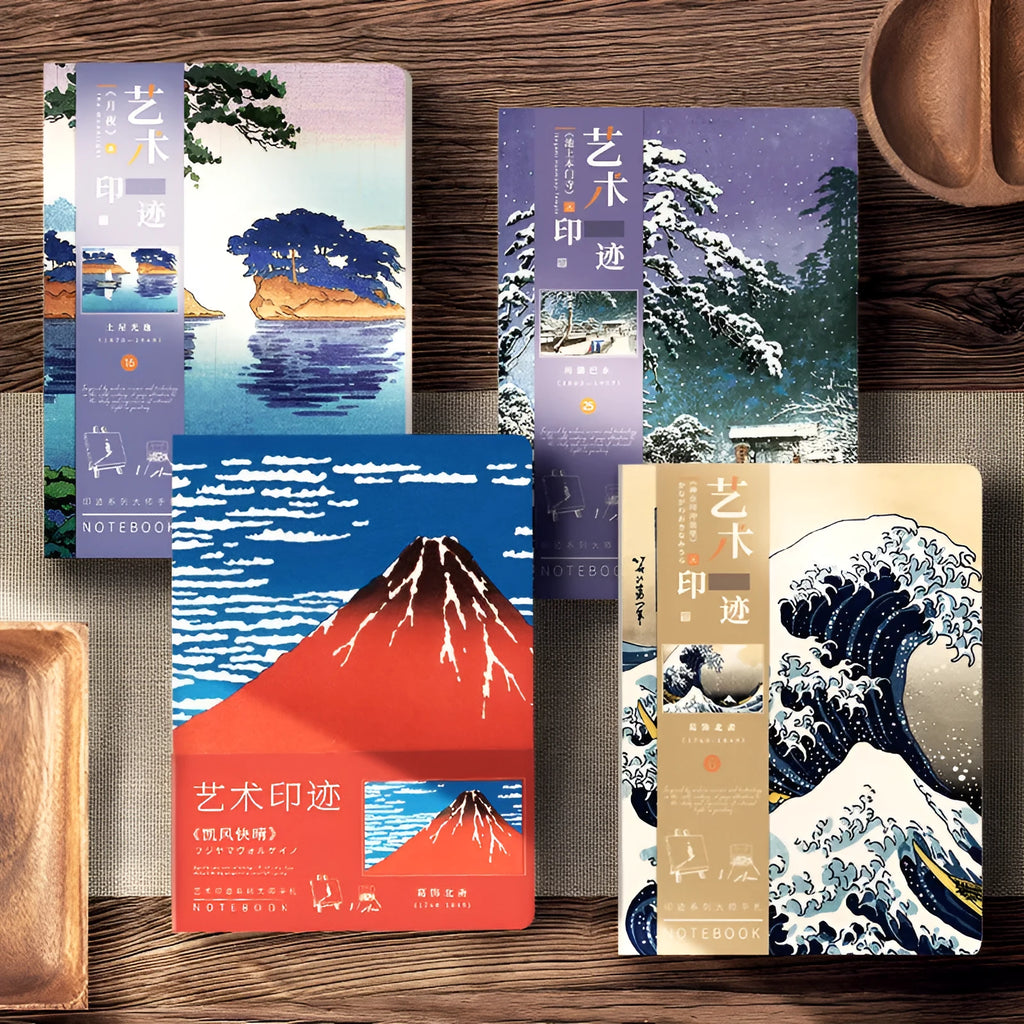 Ukiyo-e series hand ledger notebook with traditional Japanese artwork cover and 100g Daolin paper interior
