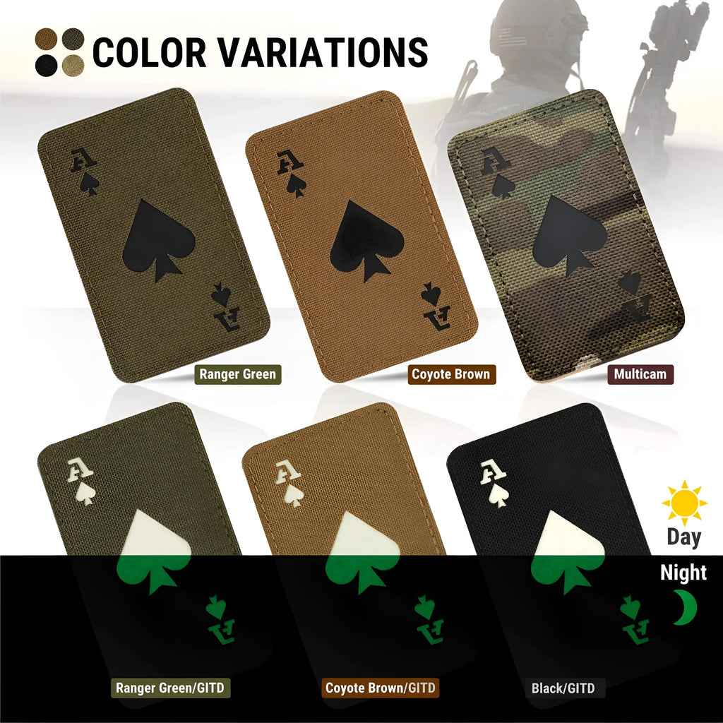 Tactical Velcro armband patch with luminous spade camouflage embroidery on nylon, 8x5cm