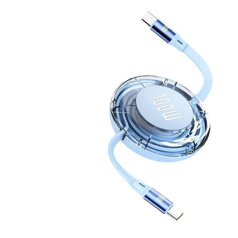 Multi-functional free stretch fast charge data cable Type-C to Type-C 100W 1m in black