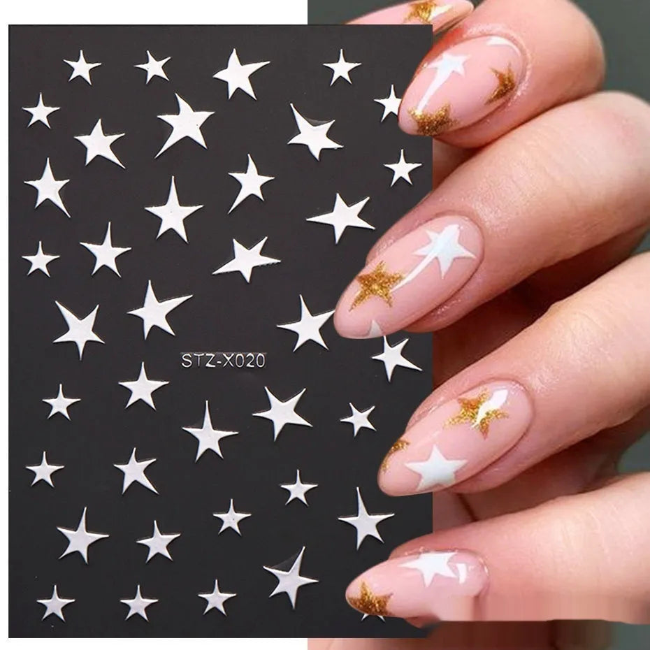 Black and silver stripe nail art sticker with a love pattern design on a plastic sheet.