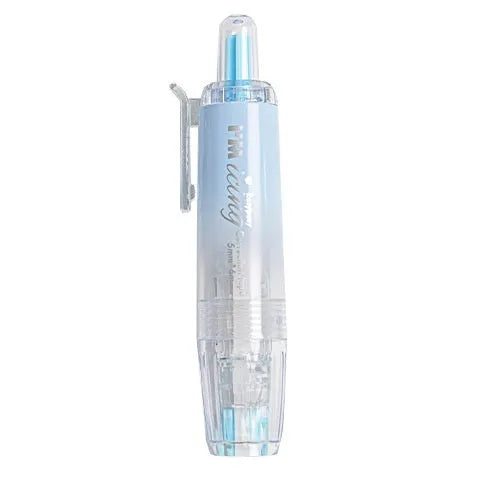 Press correction tape in white colour showing applicator and tape head, compact 5x6cm size
