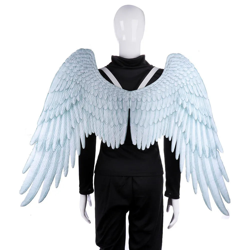 3D angel wings in non-woven fabric, white colour, for kids Halloween costume with elastic shoulder straps