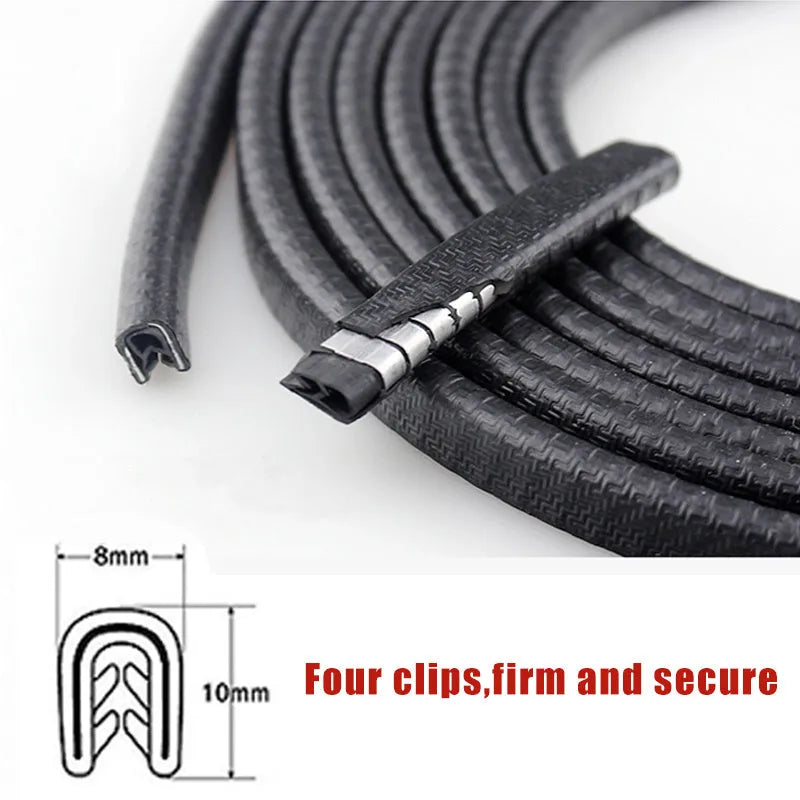 Universal car door edge anti-collision strip with built-in steel disc, PVC and metal construction, available in multiple colours and sizes on a car door.