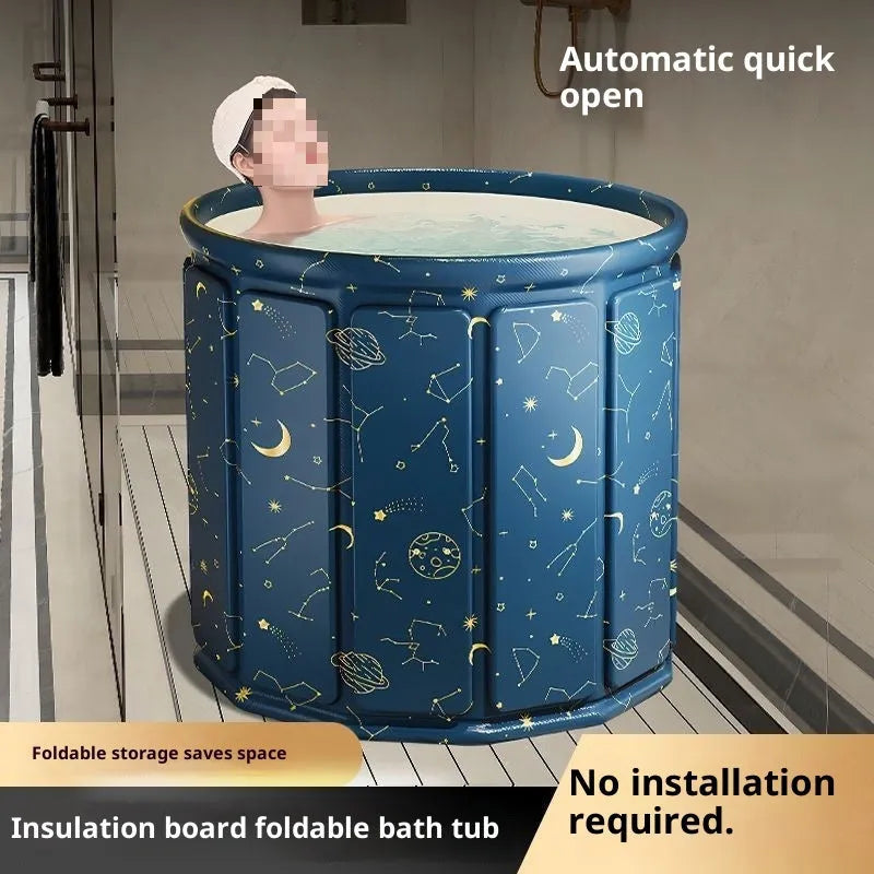 Foldable bath barrel for adults, thickened water-repellent cloth, 70cm diameter, sky blue colour