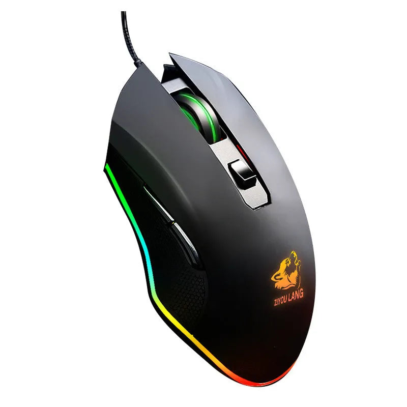 Black macro definition RGB wired gaming mouse with adjustable DPI and ten horse racing light effects