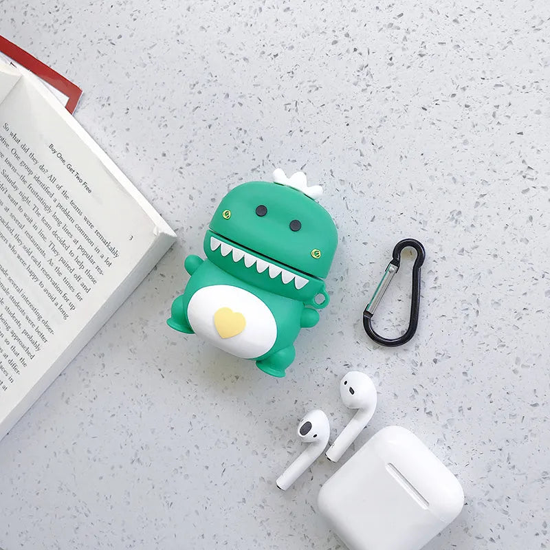 Green silicone protective case for Apple AirPods with cartoon animal design