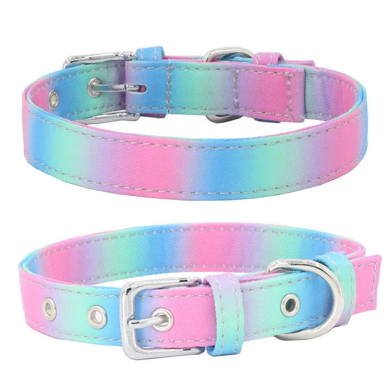 Double layer reflective canvas dog collar with metal D-ring, available in multiple sizes and colours