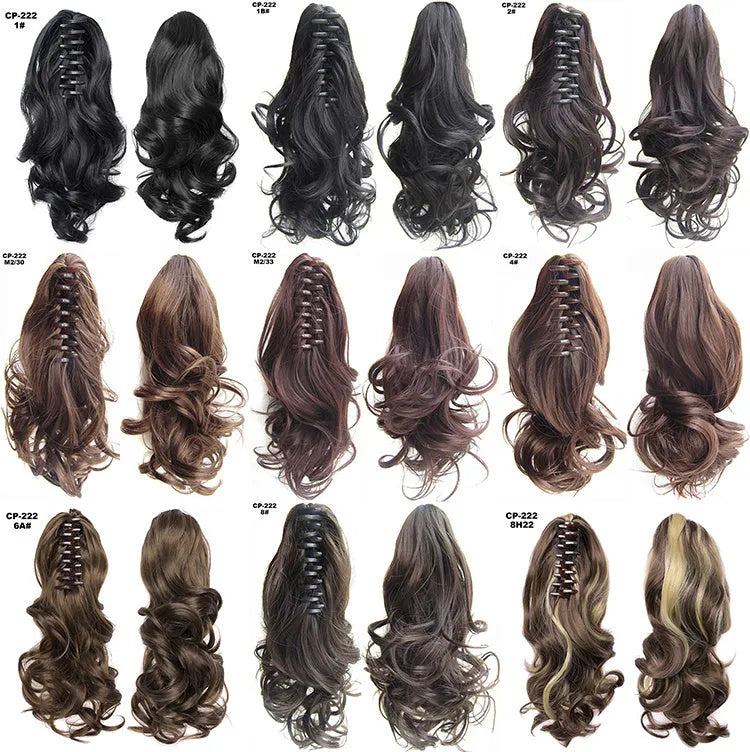 Long wave ponytail wrap around clip in hair extension 40cm chemical fiber natural wave grey hairpiece