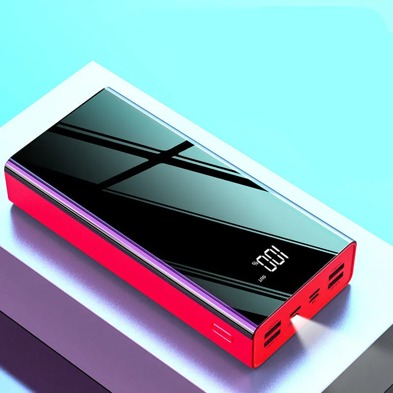 Large-capacity 40000 mAh power bank with LCD display in black plastic shell