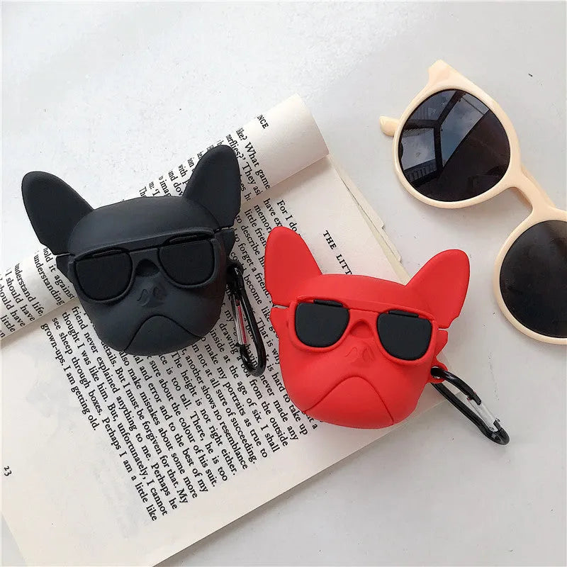 Cartoon animal silicone protective cover for AirPods 1/2 case in black with hook