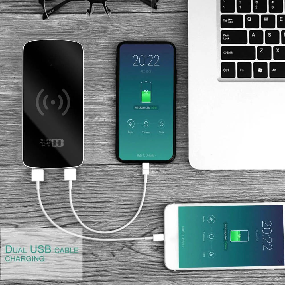 Ultra-thin wireless power bank with mirror 10000mAh in gold colour plastic shell