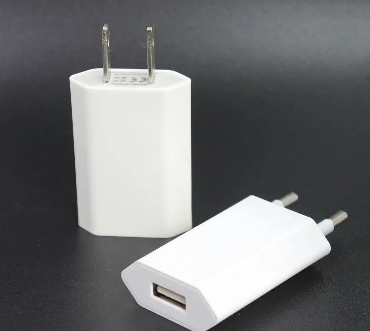 USB travel charger and cable set for iPhone and iPad, 5V 2A mains wall charger