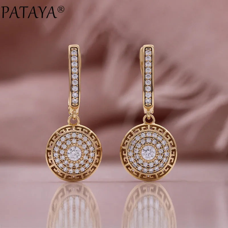 Full diamond round earrings champagne gold plated on copper for women geometric European-American style