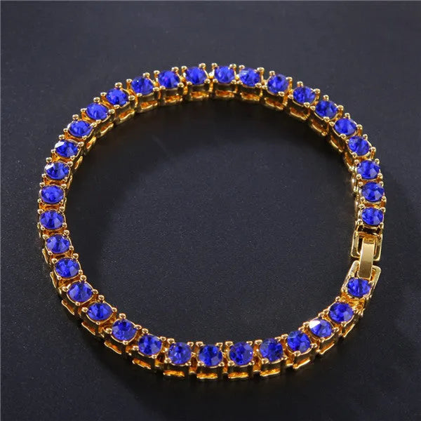 Men's silver hip hop bracelet with single row of rhinestones and geometric chain design