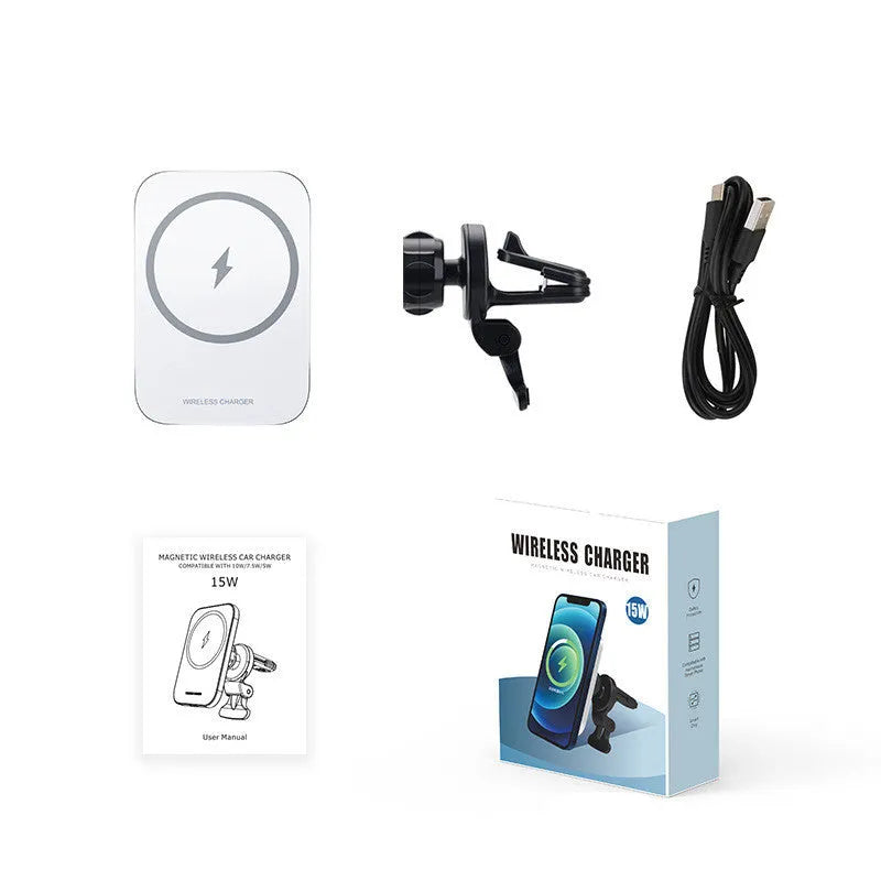 Black magnetic wireless charging car phone holder with 15W charging for Apple iPhone 12 series