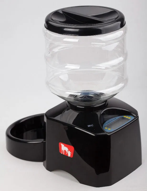 5.5L black automatic pet feeder with LCD screen and bowl for dogs and cats