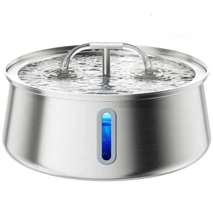 Stainless steel pet water dispenser with large 4-litre tank and selectable water outlet design