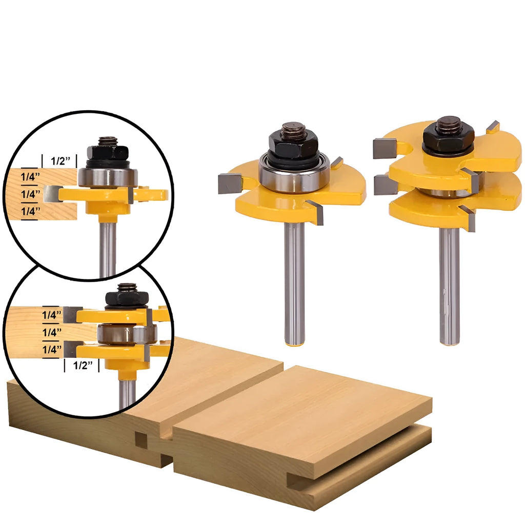 Two piece jointing tool set for woodworking with 6.35mm tooth width and 12.7mm depth router bits