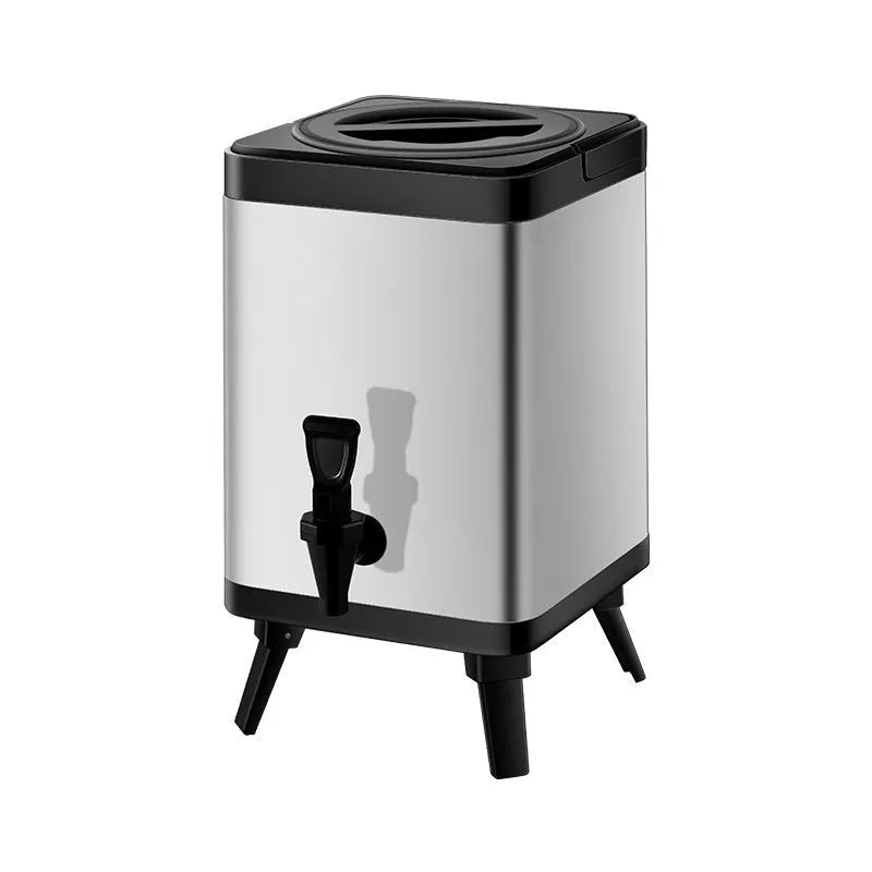 Square stainless steel milk tea bucket with locking lid, 8 litre capacity, silver finish