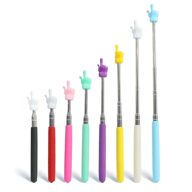 Retractable stainless steel baton children's finger reading teaching pointer in black and white fingers colour