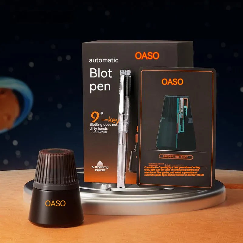 Automatic suction fountain pen with plastic barrel, stainless steel nib, and 40ml ink feeder