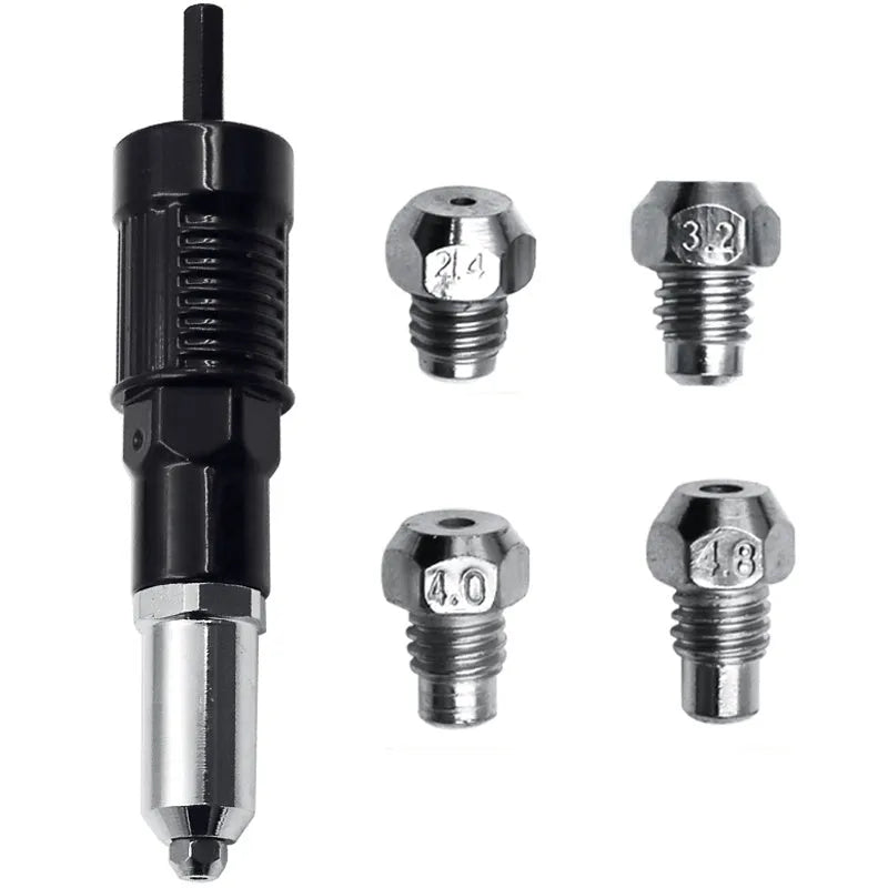 Black metal electric drill rivet gun tool with three-jaw chuck measuring 173mm long