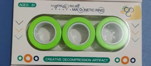 Blue magnetic plastic rotating fidget ring showing internal diameter of 1.8cm.
