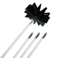 Dryer vent cleaning brush kit with 6 nylon rods, 100mm brush head, and galvanised wire bristles on white background