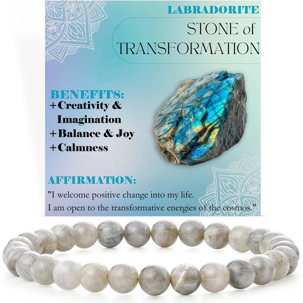 Handmade geometric bracelet with 6mm natural agate beads on an adjustable strap.
