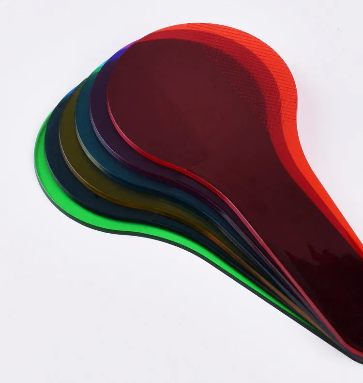 Six PVC colouring boards for children in red, yellow, blue, green, orange, and purple.