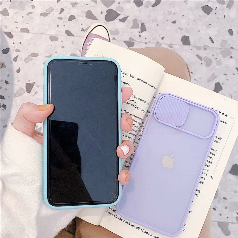 Frosted frame lens silicone phone case for Apple iPhone in multiple colour options