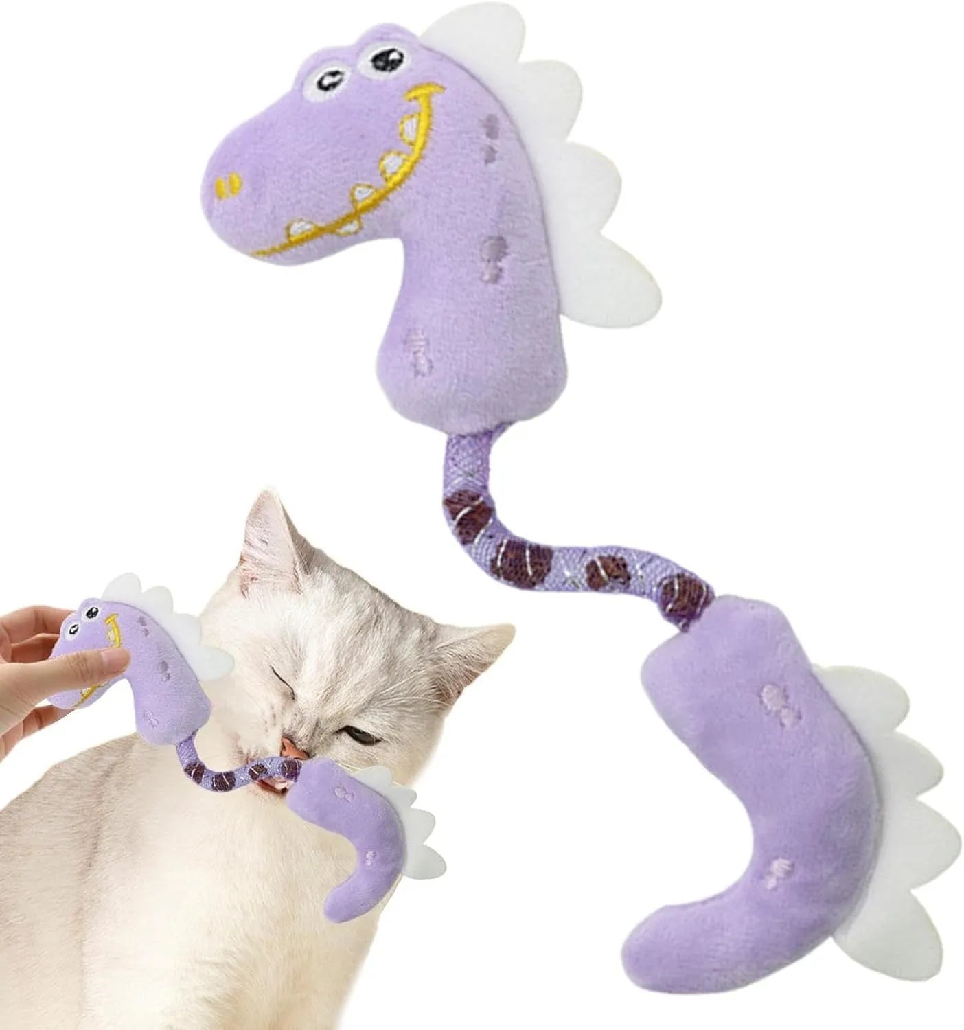Set of four cat chew toys including rope, fish, mouse, and bunny designs for indoor play