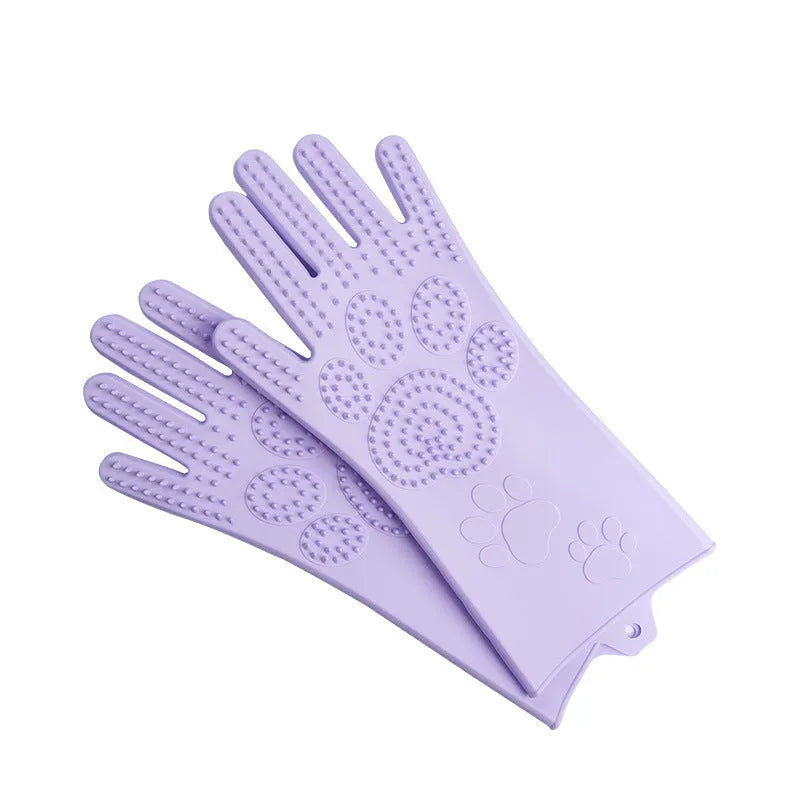 Blue silicone cleaning gloves with a textured sponge palm design for scrubbing.