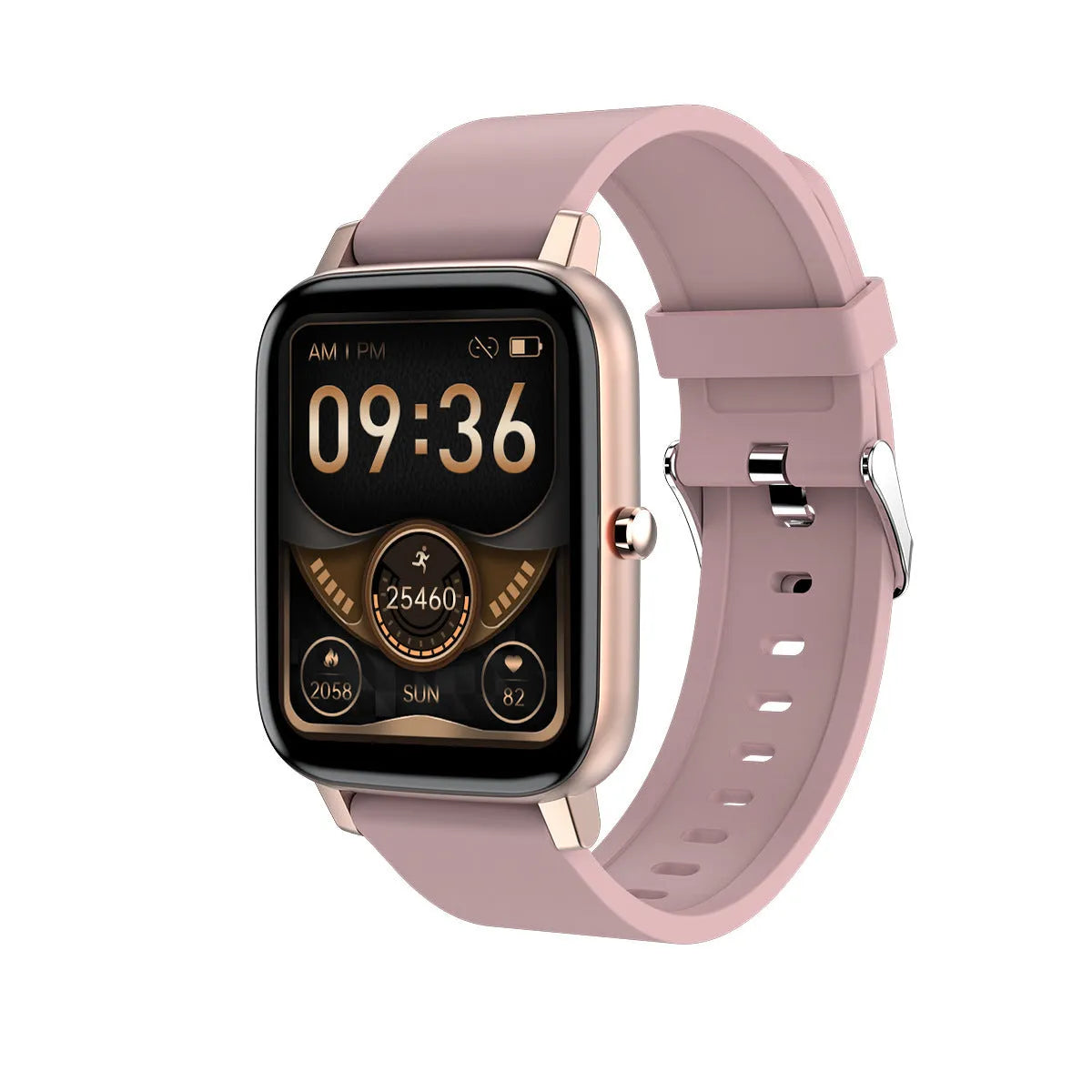 H80 smart watch with coloured silicone strap showing health metrics on 1.69-inch touchscreen.