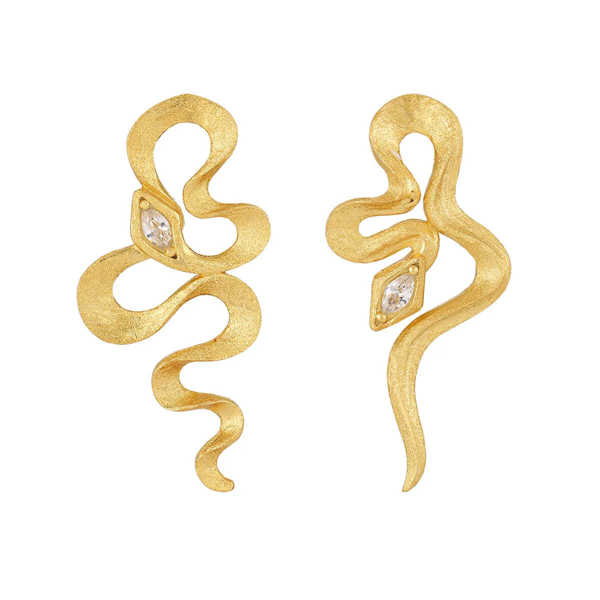 925 silver snake-shaped zircon stud earrings in white gold finish