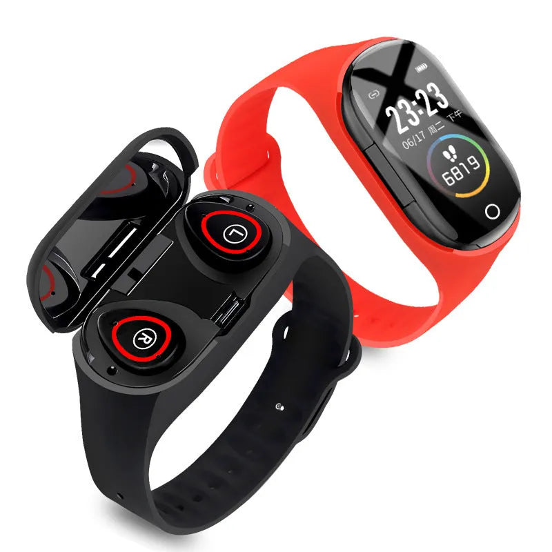 Smart bracelet earphone combo wearable device with display screen and silicone wristband