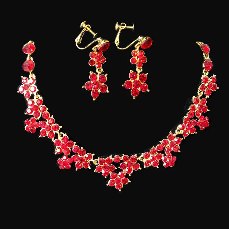 Korean crystal necklace and earring bridal set with crystal detailing on metal base