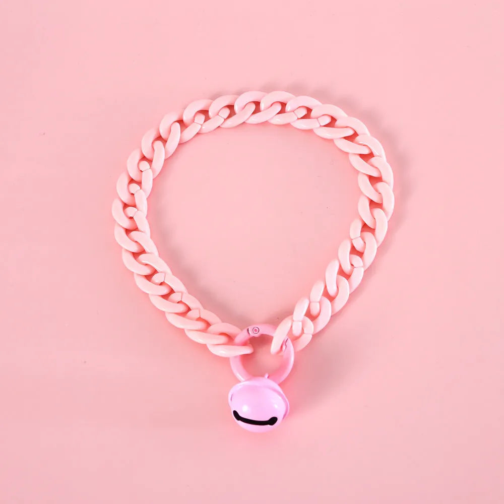 Macaron candy colour plastic adjustable pet collar for cat dog rabbit chain style