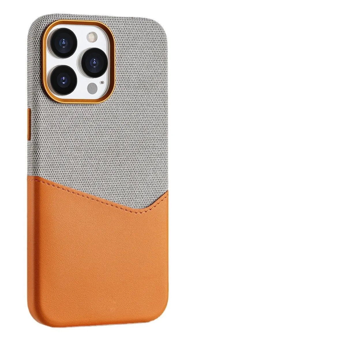 Leather magnetic card phone case in orange colour matching with card holder on back for iPhone