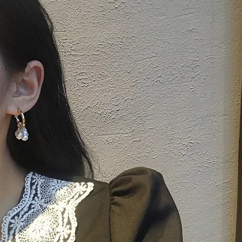 Gold geometric pearl tassel earrings for women electroplated alloy drop earrings