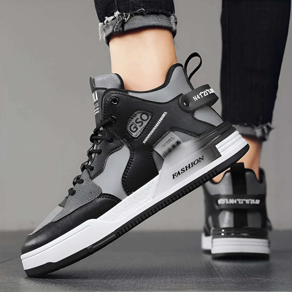 Men's high-top casual shoes in khaki canvas finish with rubber sole, slingback strap, and shallow ankle cut