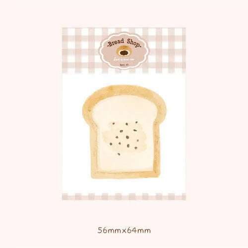 Food-themed pocket note paper cards in bread, tomato, and yoghurt colours, sized 85mm by 120mm.