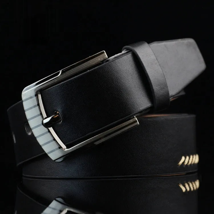 Men's retro threading belt with alloy pin buckle in black, brown or white colour options