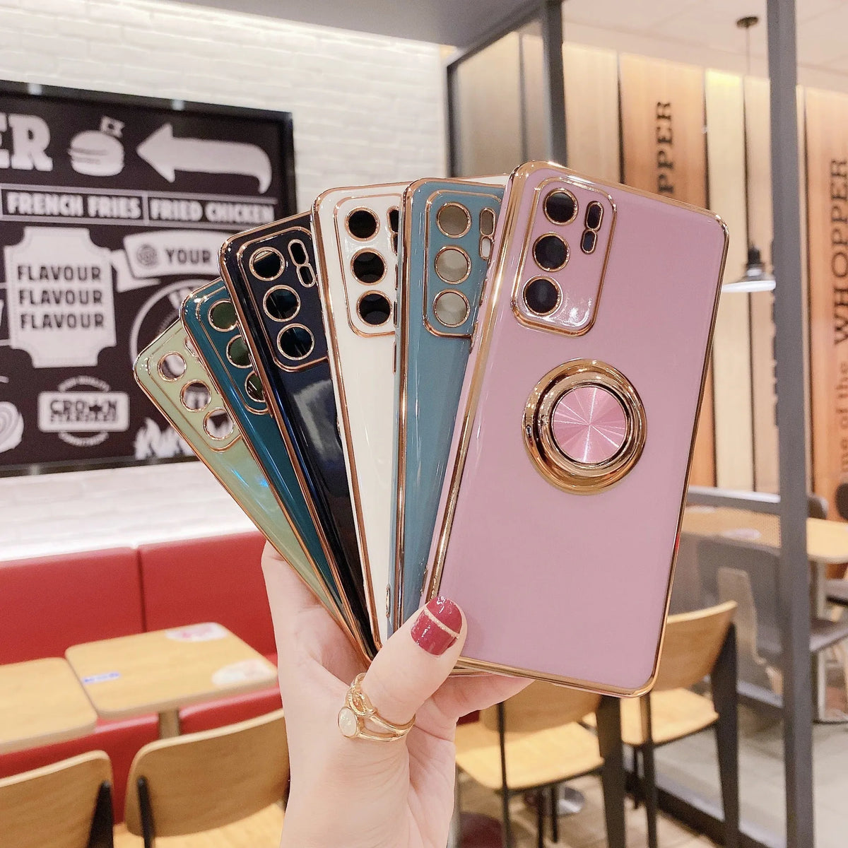 Huawei P40 Pro magnetic ring bracket TPU back cover electroplated fine hole