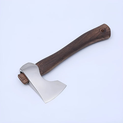Camping axe with high carbon steel blade and wooden handle for outdoor wood chopping