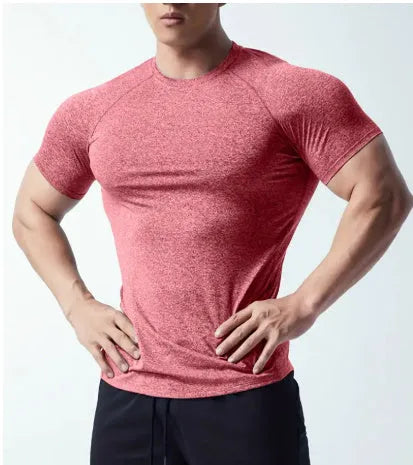 Men's tight stretch quick-drying running short sleeve t-shirt in polyester blend