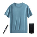 Men's loose-fit knitted casual short sleeve shirt in a choice of eight colours including black, blue, and grey.