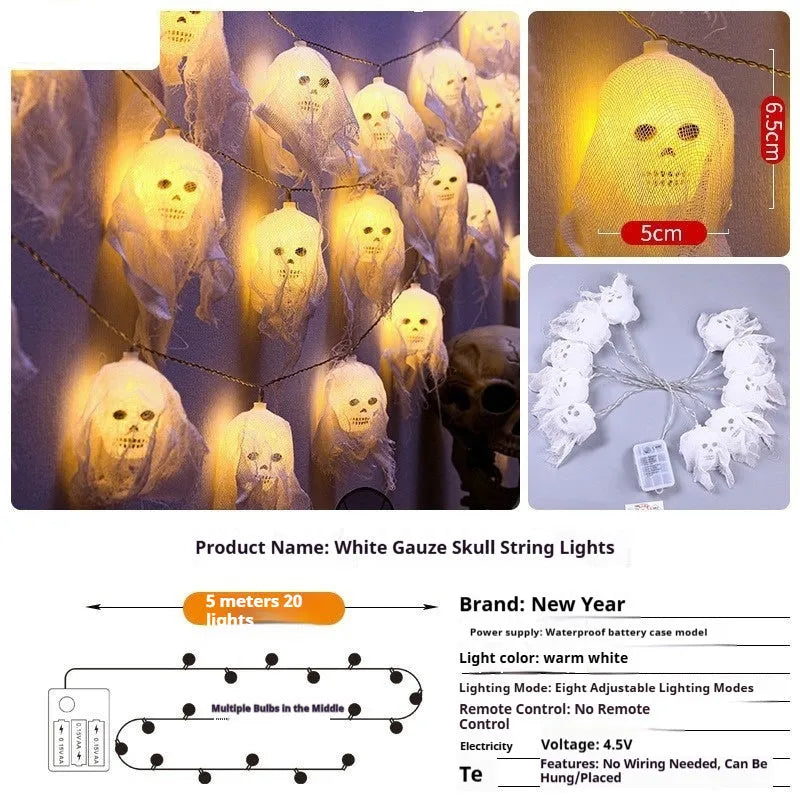 Halloween decoration LED fairy lights in coloured or warm white on a dark wall