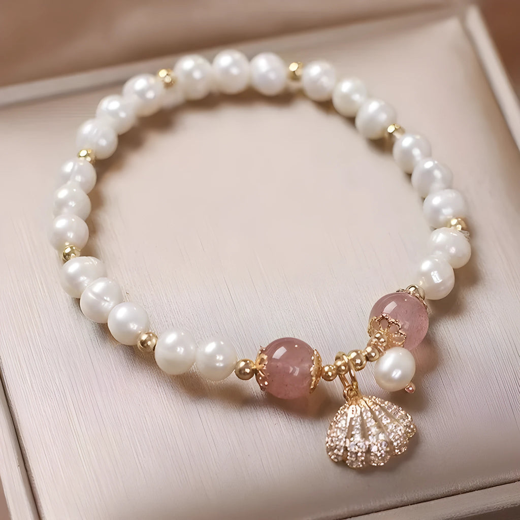 Natural shell bracelet with plush strap in four colours: red, green, yellow, purple for unisex student casual wear